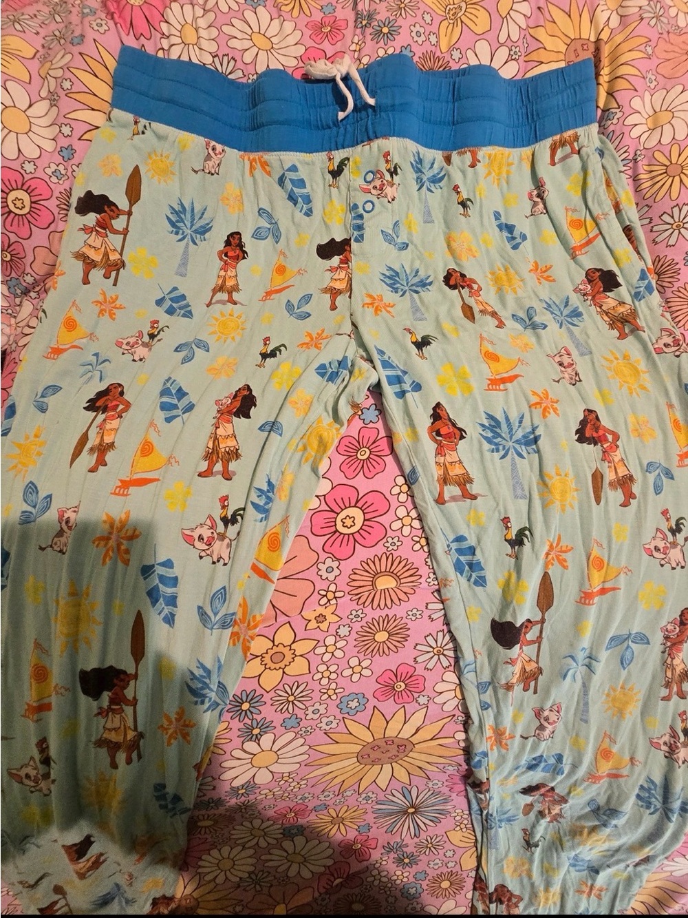 Little sleepies Disney Blue Moana Sleep Pants with Yellow and Coral Accents